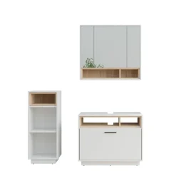 Badmöbel-Set Beatrice Weiß/Sonoma 3 Teile mit Midischrank Vicco