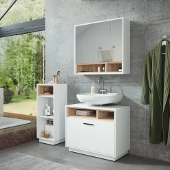 Badmöbel-Set Beatrice Weiß/Sonoma 3 Teile mit Midischrank Vicco