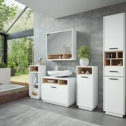 Badmöbel-Set Beatrice Weiß/Sonoma 3 Teile mit Midischrank Vicco