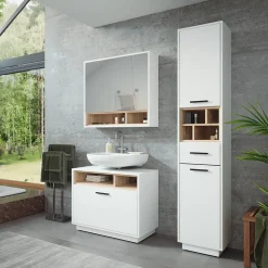 Badmöbel-Set Beatrice Weiß/Sonoma 3 Teile mit Hochschrank Vicco