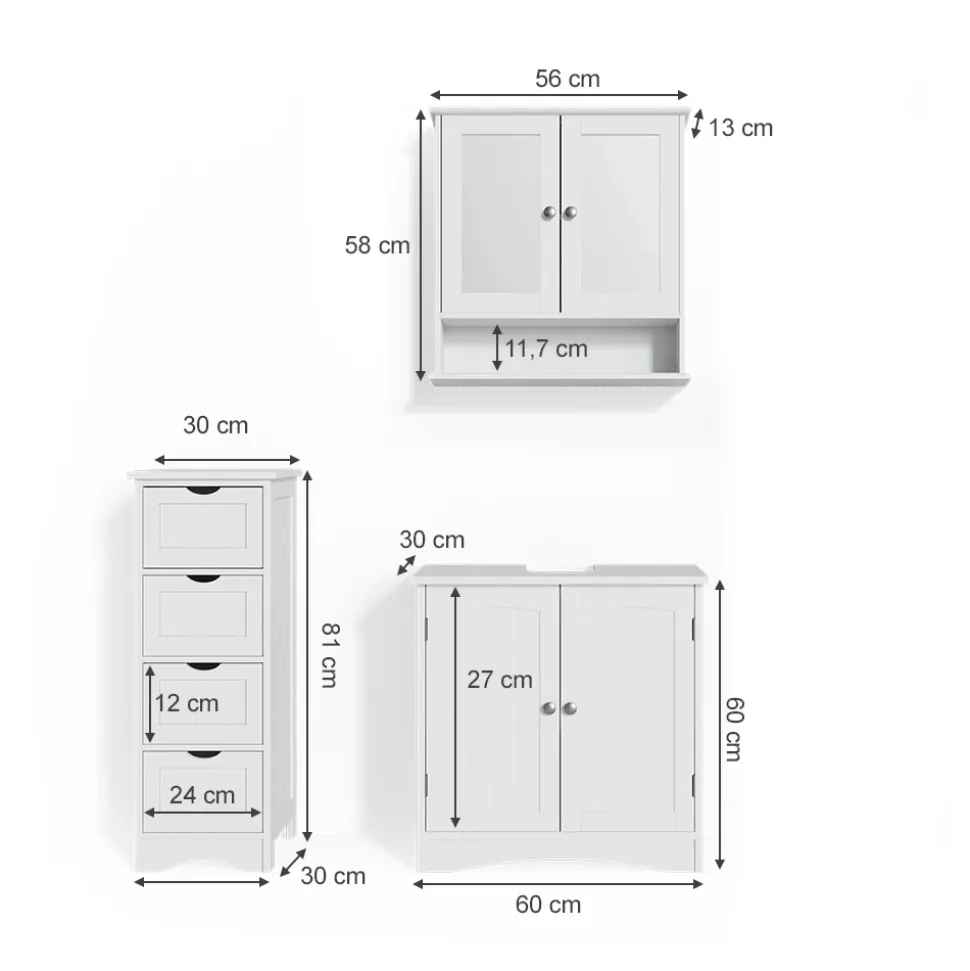 Badmöbel-Set Bianco Weiß 3 Teile Vicco