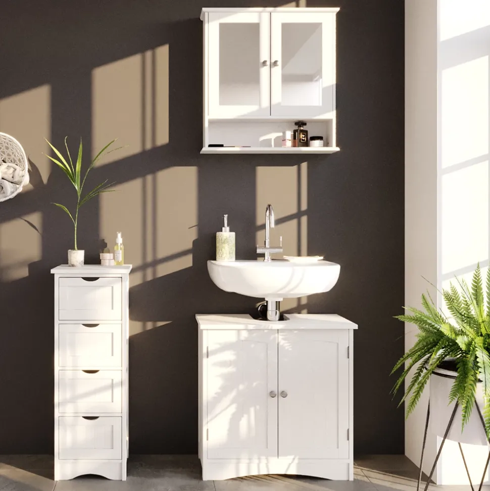 Badmöbel-Set Bianco Weiß 3 Teile Vicco