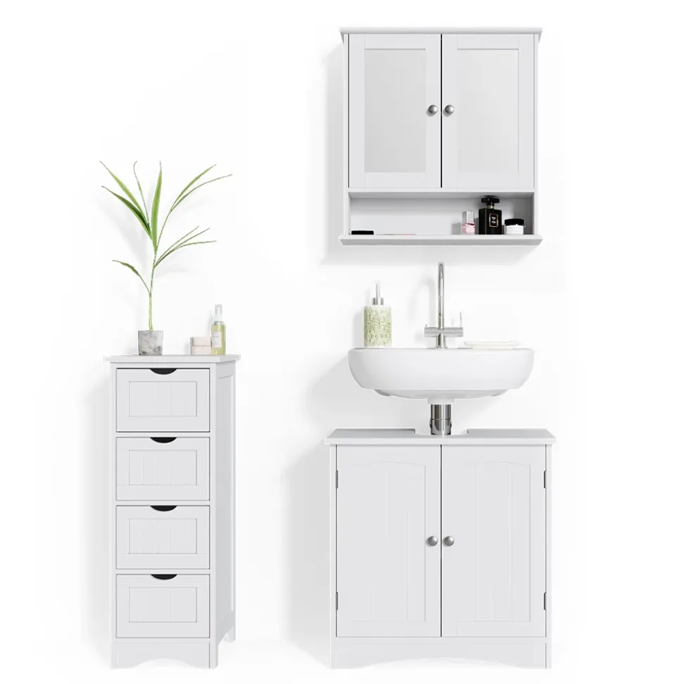 Badmöbel-Set Bianco Weiß 3 Teile Vicco