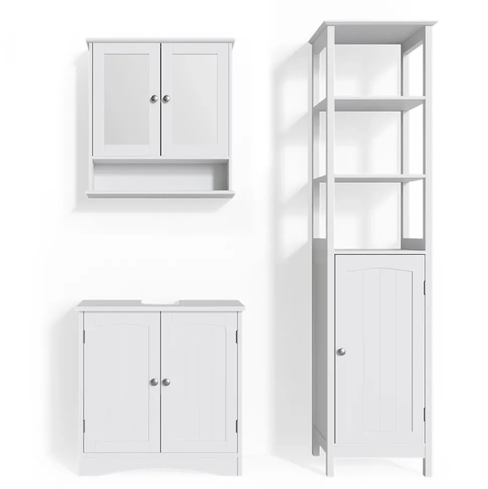 Badmöbel-Set Bianco Weiß 3 Teile, mit Hochschrank Vicco
