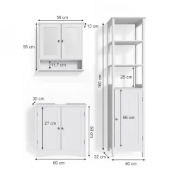 Badmöbel-Set Bianco Weiß 3 Teile, mit Hochschrank Vicco