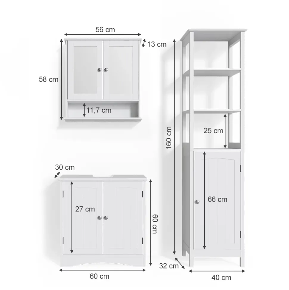 Badmöbel-Set Bianco Weiß 3 Teile, mit Hochschrank Vicco