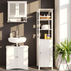 Badmöbel-Set Bianco Weiß 3 Teile, mit Hochschrank Vicco