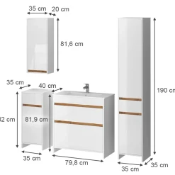 Badmöbel-Set Detmold Weiß Hochglanz/Goldkraft Eiche 5er-Set Vicco