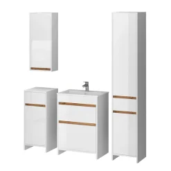 Badmöbel-Set Detmold Weiß Hochglanz/Goldkraft Eiche 5er-Set Vicco