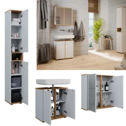 Badmöbel-Set Didi Weiß/Artisan 3 Teile mit Hochschrank Vicco