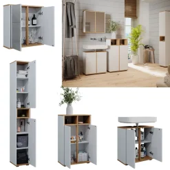 Badmöbel-Set Didi Weiß/Artisan 4 Teile, mit Hochschrank und Midischrank mit Türen Vicco
