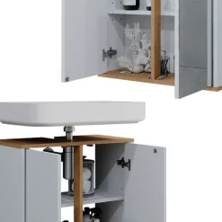 Badmöbel-Set Didi Weiß/Artisan 4 Teile, mit Hochschrank und Midischrank mit Türen Vicco