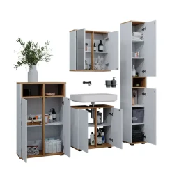 Badmöbel-Set Didi Weiß/Artisan 4 Teile, mit Hochschrank und Midischrank mit Türen Vicco