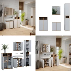 Badmöbel-Set Didi Weiß/Artisan 4 Teile, mit Hochschrank und Midischrank mit Türen Vicco