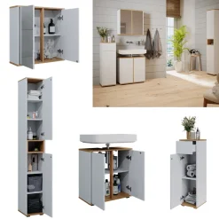 Badmöbel-Set Didi Weiß/Artisan 4 Teile, mit Hochschrank und Midischrank mit Schubladen Vicco