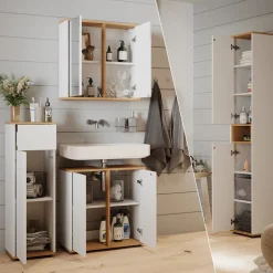 Badmöbel-Set Didi Weiß/Artisan 4 Teile, mit Hochschrank und Midischrank mit Schubladen Vicco