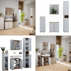 Badmöbel-Set Didi Weiß/Artisan 4 Teile, mit Hochschrank und Midischrank mit Schubladen Vicco