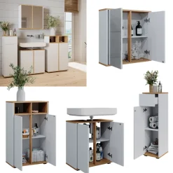 Badmöbel-Set Didi Weiß/Artisan 4 Teile mit zwei Midischränken Vicco