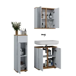 Badmöbel-Set Didi Weiß/Artisan 3 Teile, Midischrank mit mit Schubladen 60 cm Vicco