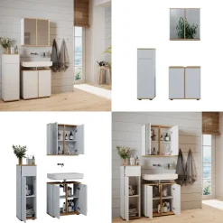 Badmöbel-Set Didi Weiß/Artisan 3 Teile, Midischrank mit mit Schubladen 60 cm Vicco