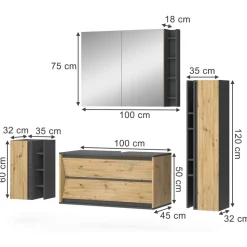 Badmöbel-Set Edelin Anthrazit/Artisan 4 Teile Vicco