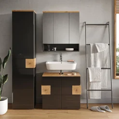 Badmöbel-Set Eden Anthrazit 3 Teile, mit Hochschrank Vicco