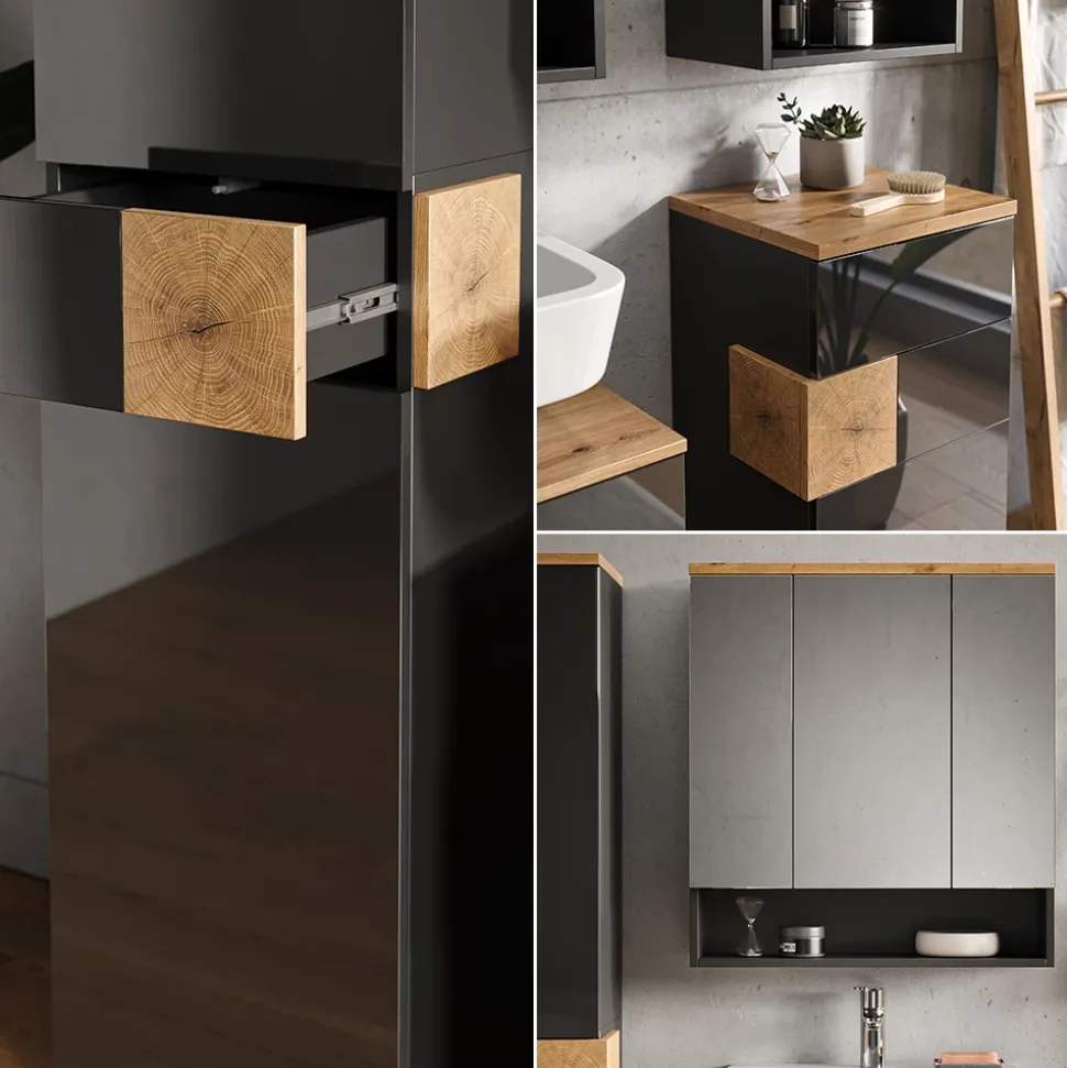 Badmöbel-Set Eden Anthrazit 3 Teile, mit Hochschrank Vicco