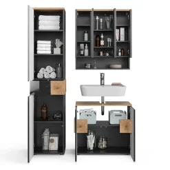 Badmöbel-Set Eden Anthrazit 3 Teile, mit Hochschrank Vicco