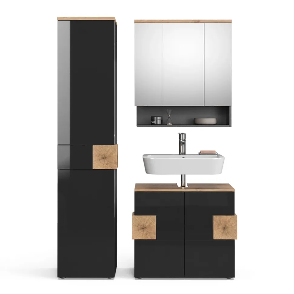 Badmöbel-Set Eden Anthrazit 3 Teile, mit Hochschrank Vicco