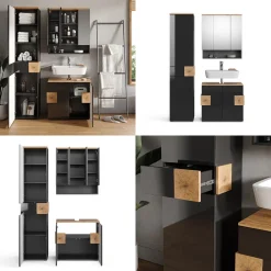 Badmöbel-Set Eden Anthrazit 3 Teile, mit Hochschrank Vicco