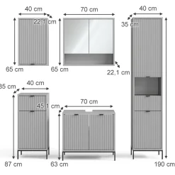 Badmöbel-Set Eliza Grau 5 Teile Vicco
