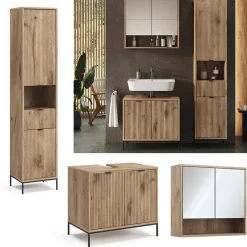 Badmöbel-Set Eliza Viking Oak 3 Teile, mit Hochschrank Vicco