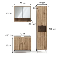 Badmöbel-Set Eliza Viking Oak 3 Teile, mit Hochschrank Vicco