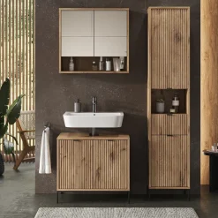 Badmöbel-Set Eliza Viking Oak 3 Teile, mit Hochschrank Vicco