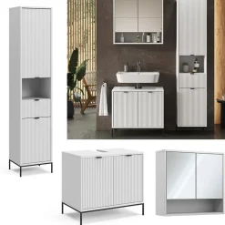 Badmöbel-Set Eliza Weiß 3 Teile, mit Hochschrank Vicco