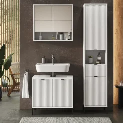 Badmöbel-Set Eliza Weiß 3 Teile, mit Hochschrank Vicco