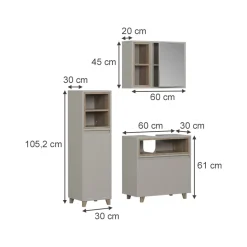Badmöbel-Set Elnor Greige 3 Teile mit Midischrank Vicco