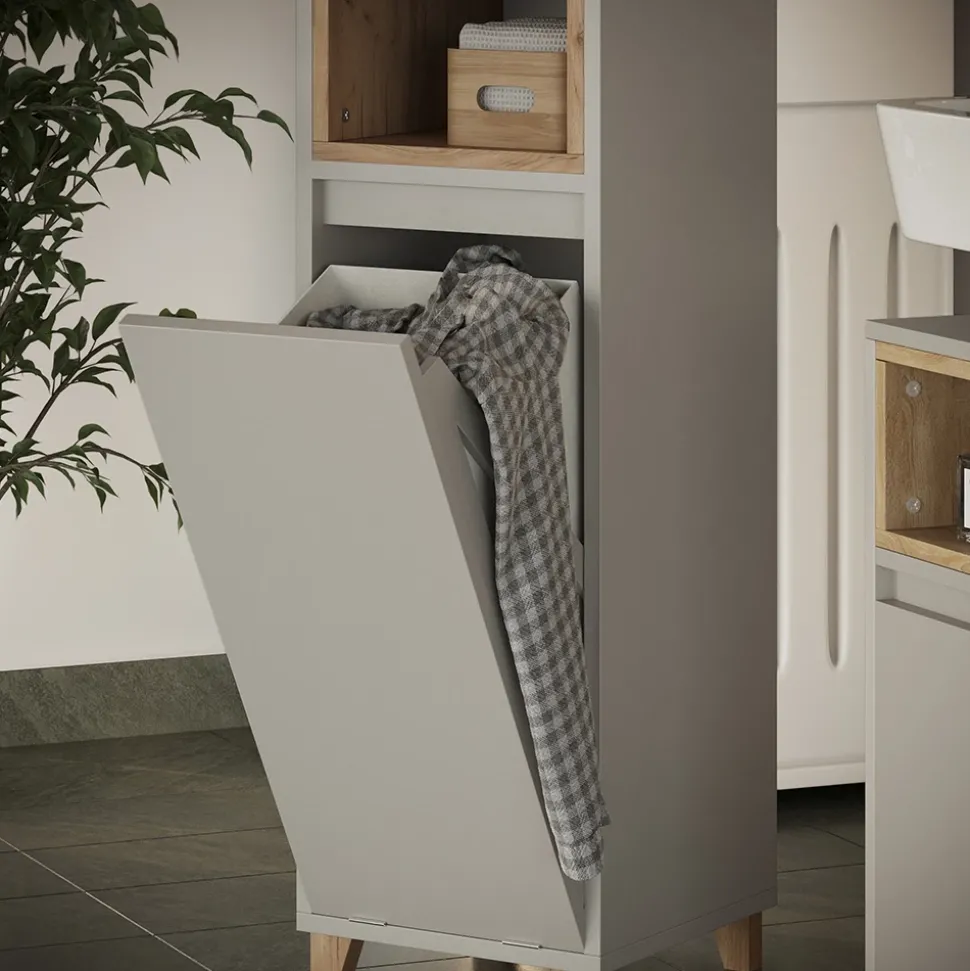 Badmöbel-Set Elnor Greige 3 Teile mit Midischrank Vicco