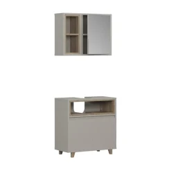 Badmöbel-Set Elnor Greige mit Spiegelschrank und Unterschrank Vicco