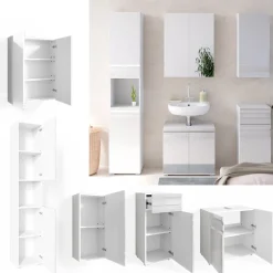 Badmöbel-Set Fredd Weiß Hochglanz 5 Teile Vicco