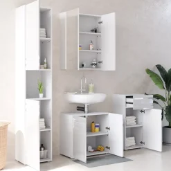 Badmöbel-Set Fredd Weiß Hochglanz 4 Teile Vicco