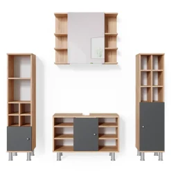 Badmöbel-Set Fynn Goldkraft Eiche 4 Teile, mit Midischränke Vicco