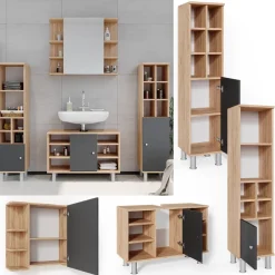 Badmöbel-Set Fynn Goldkraft Eiche 4 Teile, mit Midischränke Vicco