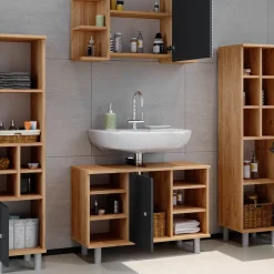 Badmöbel-Set Fynn Goldkraft Eiche 4 Teile, mit Midischränke Vicco