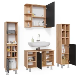 Badmöbel-Set Fynn Goldkraft Eiche 4 Teile, mit Midischränke Vicco