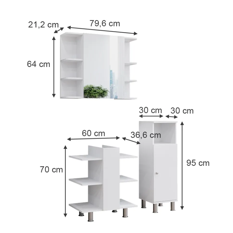 Badmöbel-Set Fynn Weiß 3 Teile, mit Midischrank Vicco