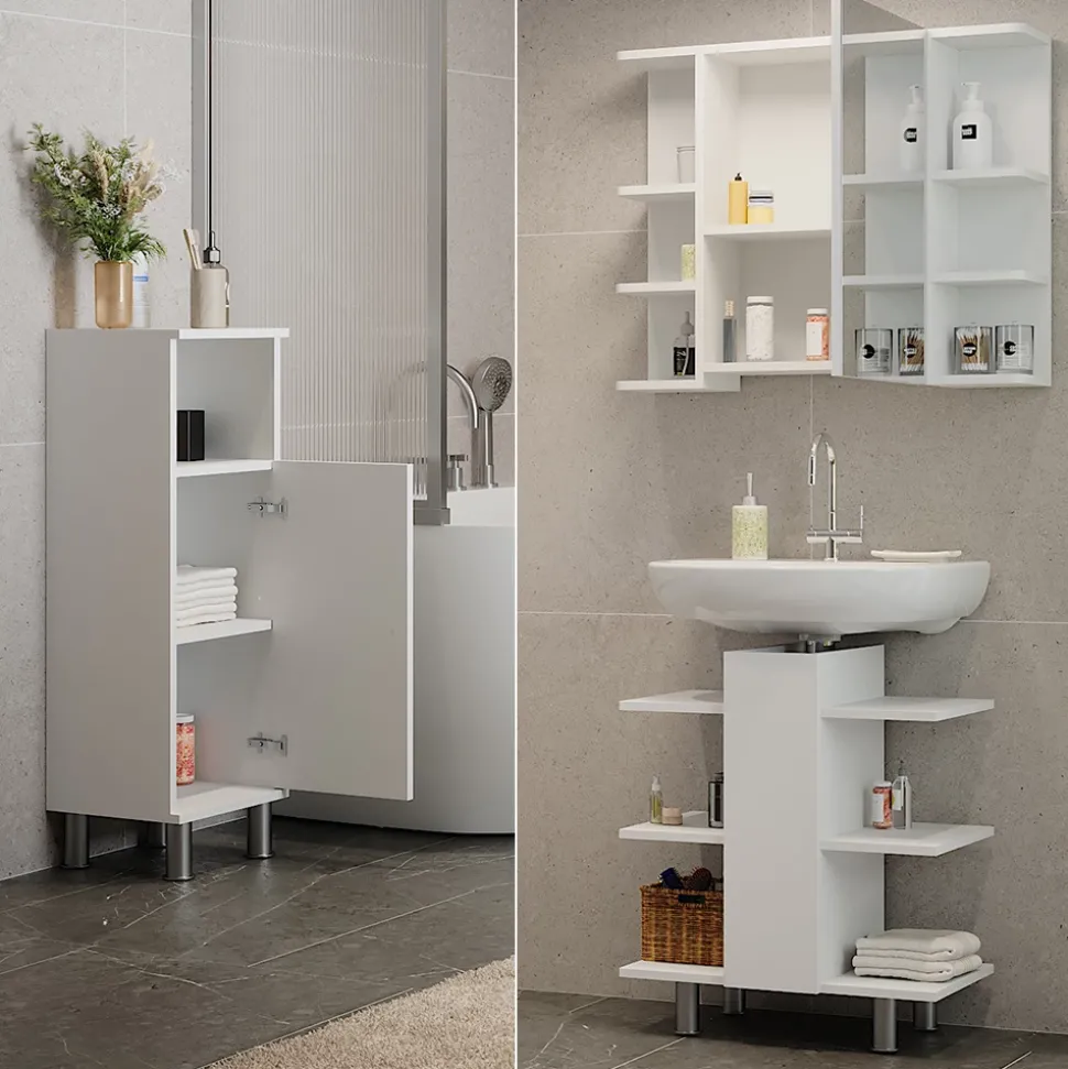 Badmöbel-Set Fynn Weiß 3 Teile, mit Midischrank Vicco