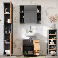 Badmöbel-Set Ilias Anthrazit/Goldkraft Eiche 4 Teile Vicco