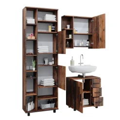 Badmöbel-Set Ilias Eiche rustikal 3 Teile, mit Unterschrank 60 cm Vicco