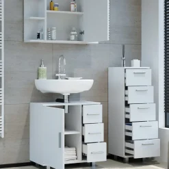 Badmöbel-Set Ilias Weiß 3 Teile, mit Midischrank Vicco